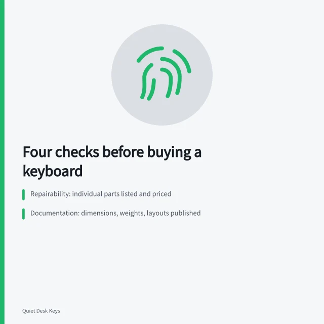 Checklist of four public signals for judging keyboard makers. Keyboard brands in 2027: four checks that need no company name