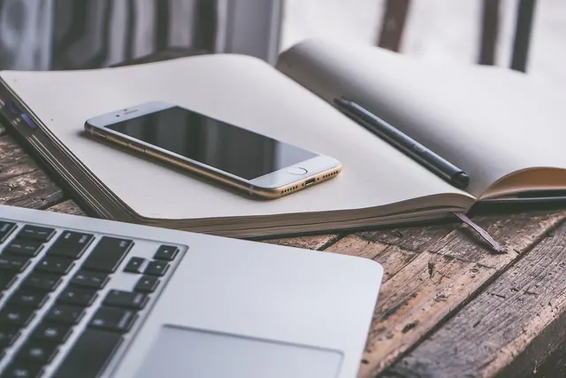 business, computer, mobile, smartphone, iphone, connection, data, desk, electronics, home office, internet, keyboard, laptop, macbook, modern, notebook, paper, journal, mockup, tec