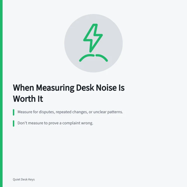 A sound level meter measuring office desk noise. Does measuring your desk noise actually settle anything, or just waste an evening?