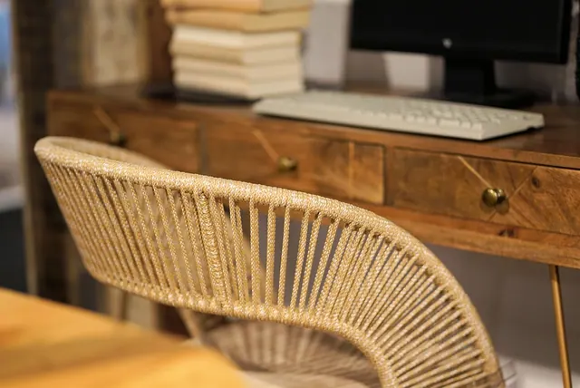 desk, computer, monitor, keyboard, wood, furniture, wooden, inside, table, chair, decoration, to sit, seating, workplace, drawer, desk, furniture, drawer, drawer, drawer, drawer, d