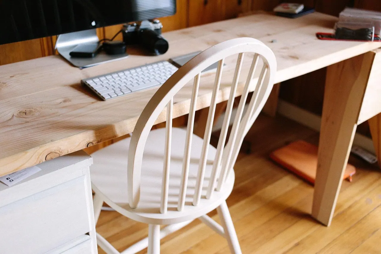 wood, chair, desk, office, business, creative, hardwood, keyboard, monitor, computer, technology, devices, home, brown business, brown computer, brown office, brown home, brown tec
