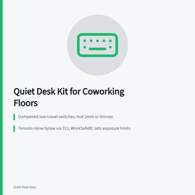 Quiet keyboard kit checklist for shared coworking desks in Toronto and Vancouver. A quiet desk setup checklist for Toronto and Vancouver coworking floors